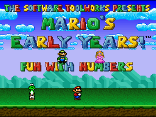 Mario's Early Years Fun With Numbers title screen for Super Nintendo
